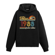 1988 doğum tarihli retro baskılı siyah vintage hoodie
