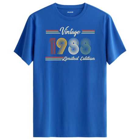 1988 yazılı klasik vintage retro tasarımlı mavi tişört