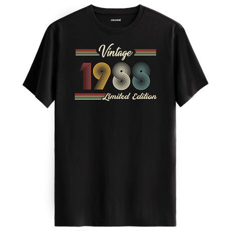 1988 yazılı klasik vintage retro tasarımlı siyah tişört