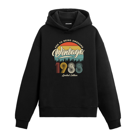 1988 Vintage Hoodie, retro baskılı siyah pamuklu nostalji hoodie.