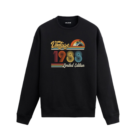 1988 Vintage sweatshirt, retro baskılı siyah sweatshirt