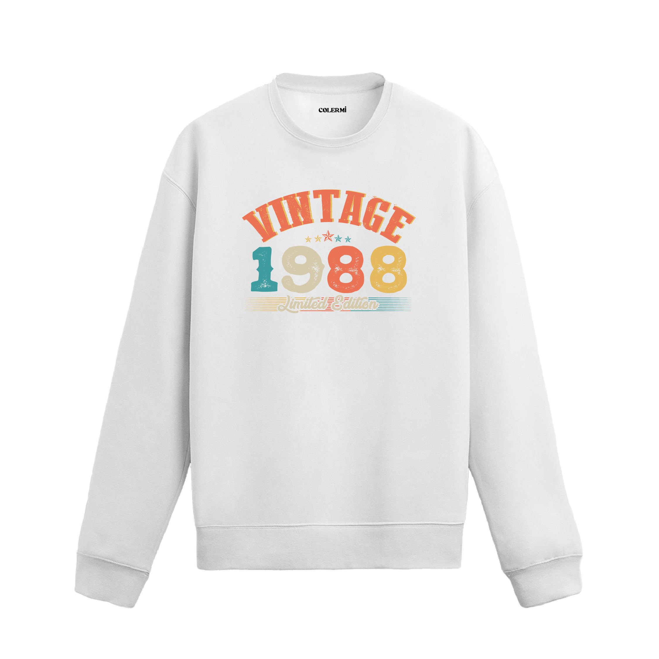 1988 yılına özel beyaz Vintage Sweatshirt Echo, retro yıl baskılı sweatshirt modeli.