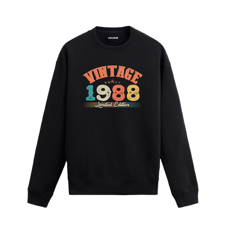 1988 yılına özel siyah Vintage Sweatshirt Echo, retro yıl baskılı sweatshirt modeli.