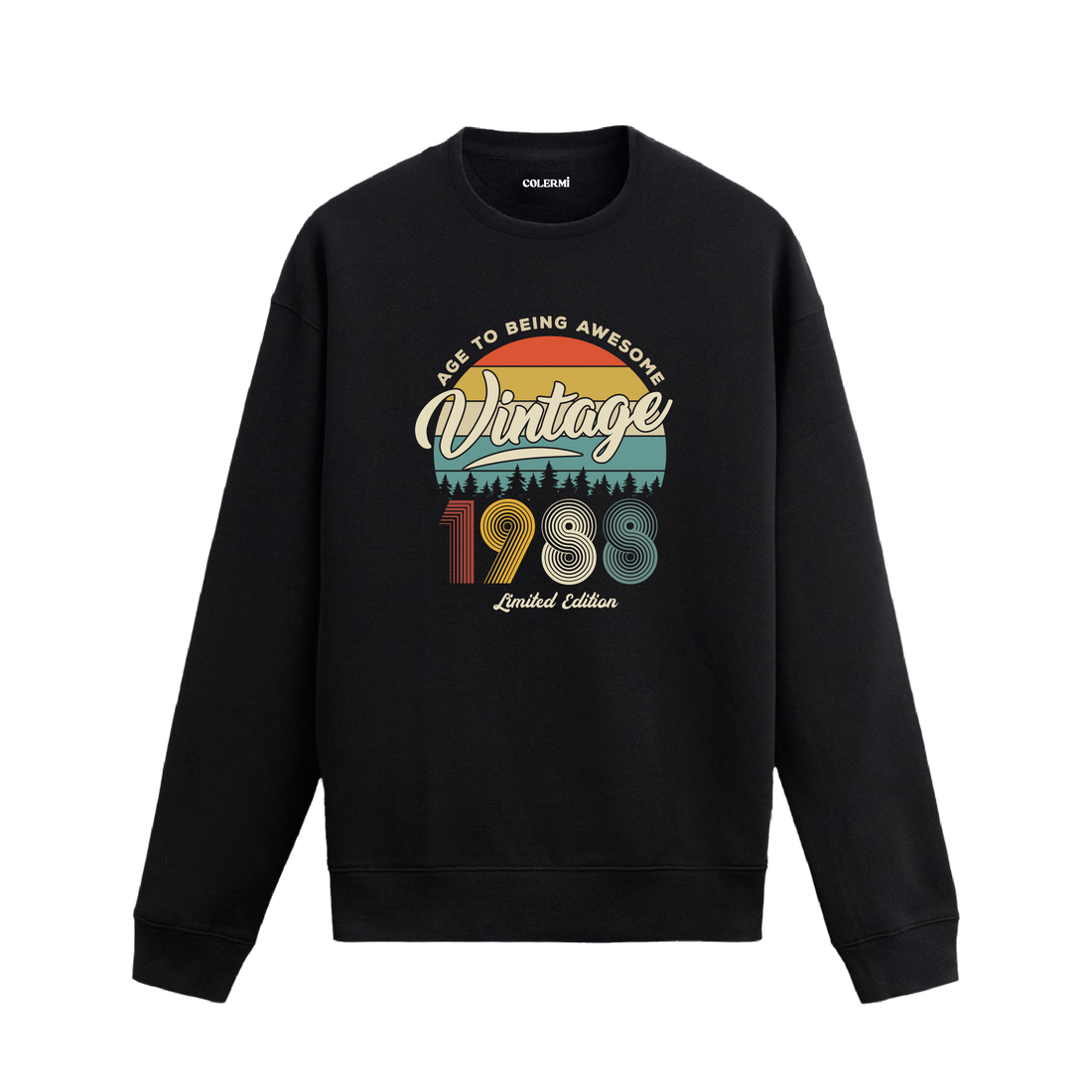 1988 yılı baskılı siyah retro vintage sweatshirt
