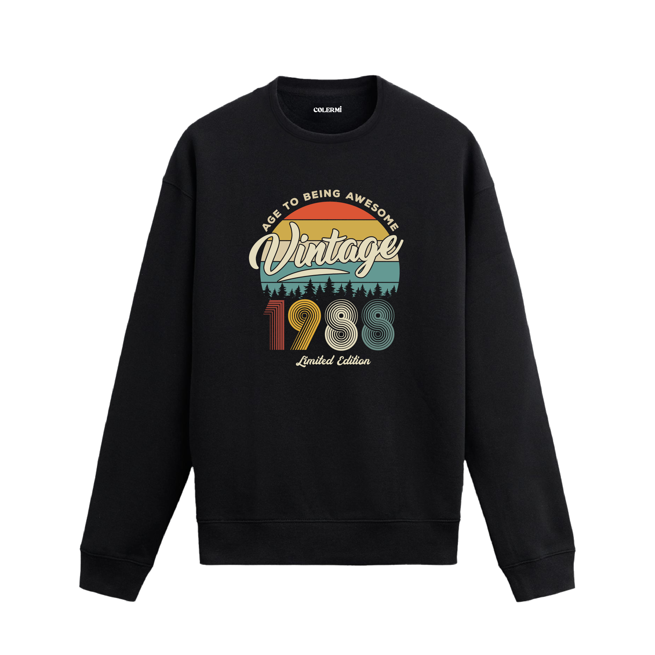1988 yılı baskılı siyah retro vintage sweatshirt
