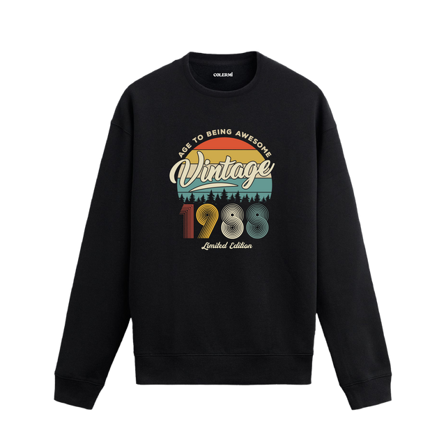 1988 yılı baskılı siyah retro vintage sweatshirt