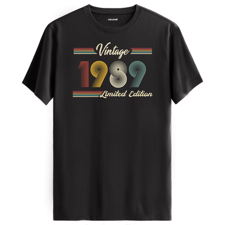 1989 yazılı klasik vintage retro tasarımlı antrasit tişört