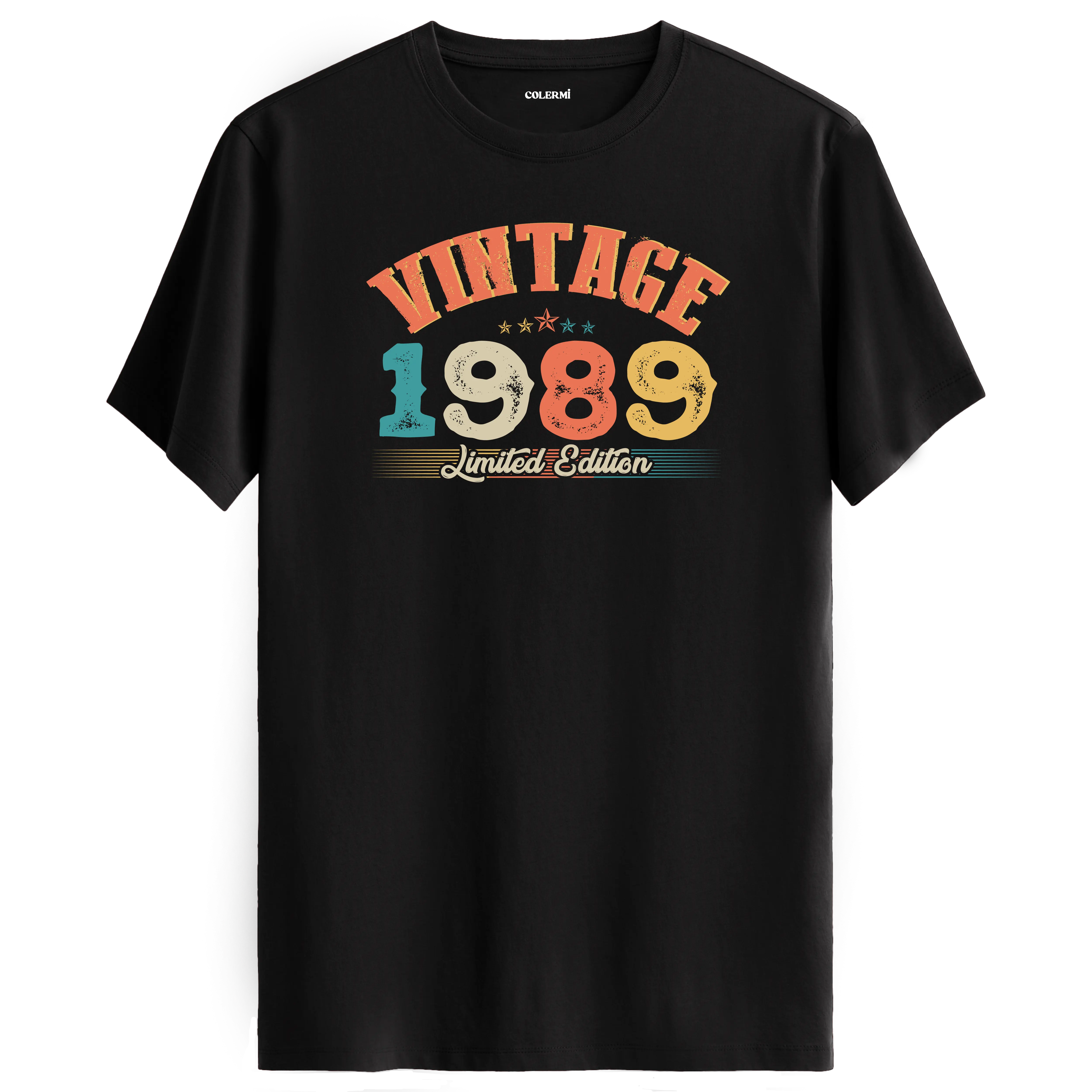 1989 Vintage Echo siyah tişört, premium pamuk kumaşıyla konforlu ve nostaljik bir doğum günü hediyesi sunar.