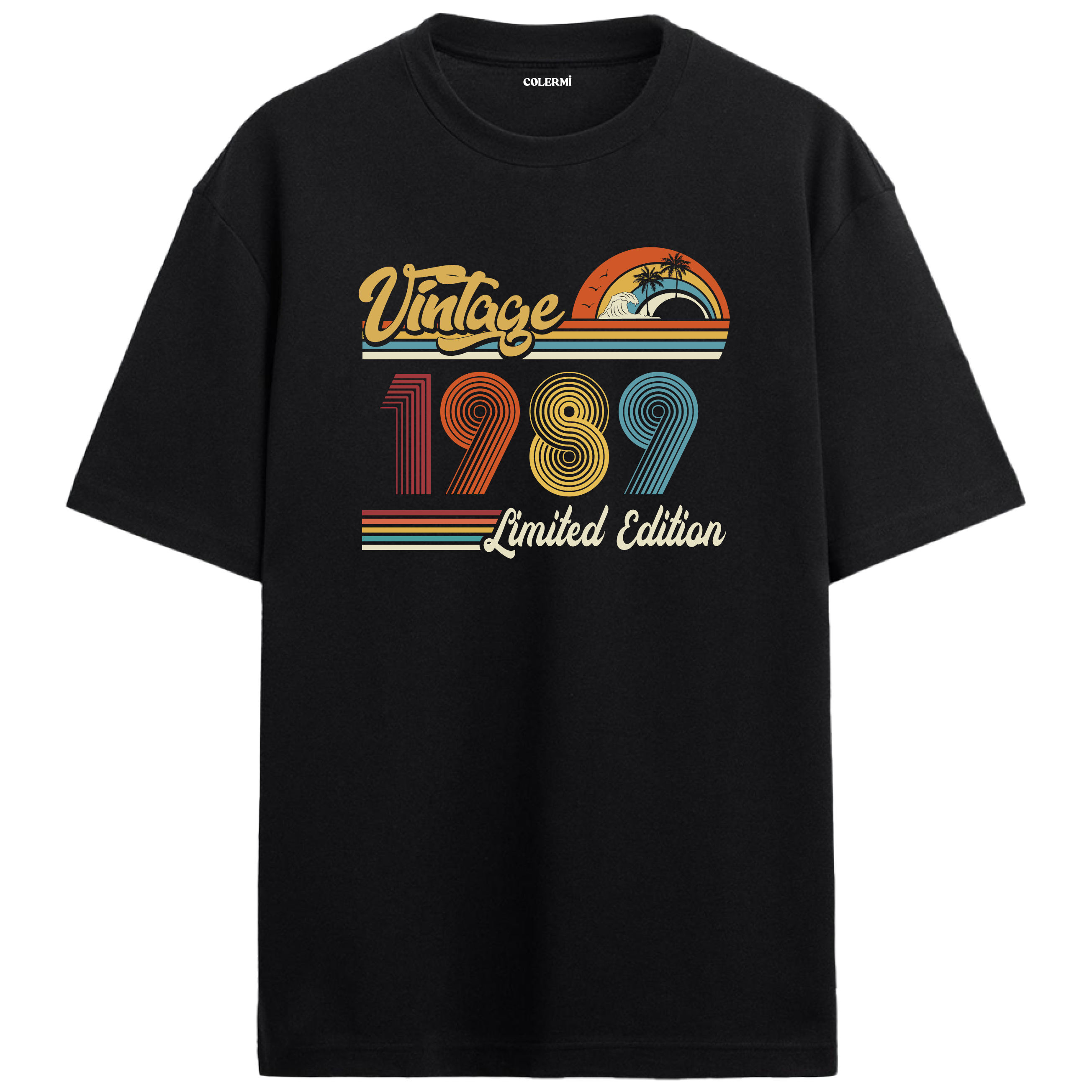 1989 Vintage siyah oversize tişört, retro baskısıyla nostaljik bir doğum günü hediyesi seçeneği sunar.