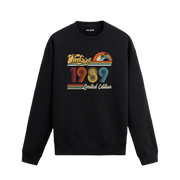 1989 Vintage sweatshirt, retro baskılı siyah sweatshirt