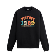 1989 yılına özel siyah Vintage Sweatshirt Echo, retro yıl baskılı sweatshirt modeli.