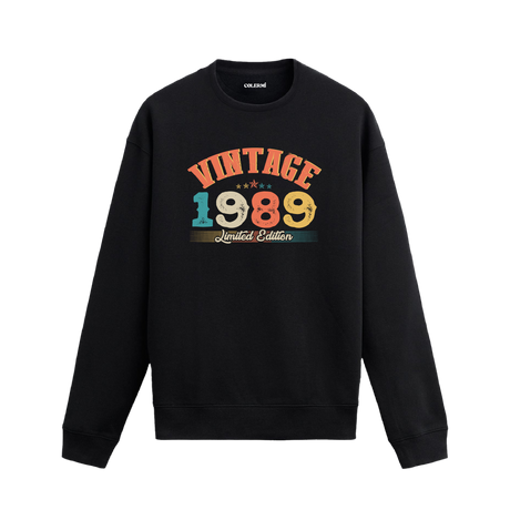 1989 yılına özel siyah Vintage Sweatshirt Echo, retro yıl baskılı sweatshirt modeli.