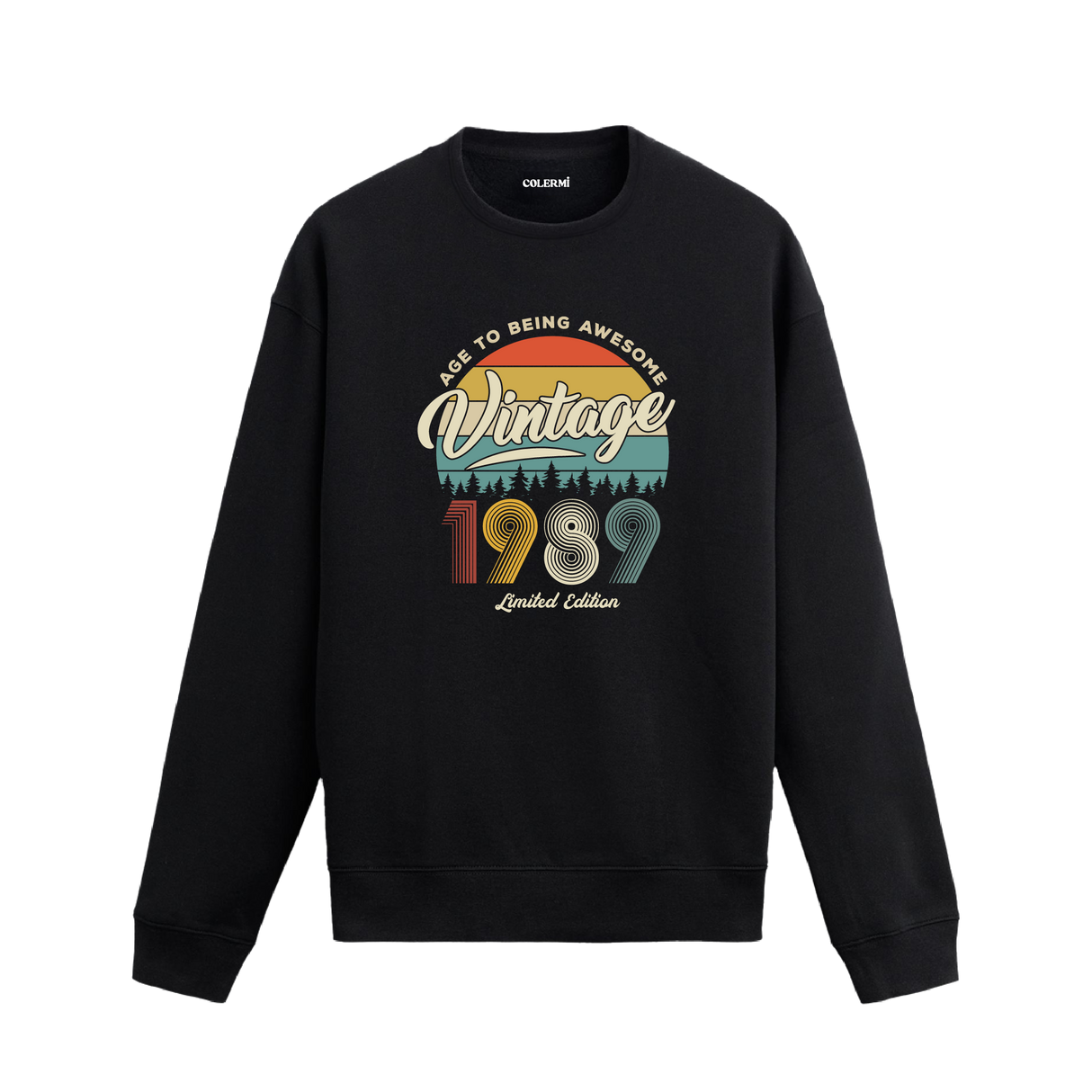 1989 yılı baskılı siyah retro vintage sweatshirt
