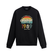 1989 yılı baskılı siyah retro vintage sweatshirt