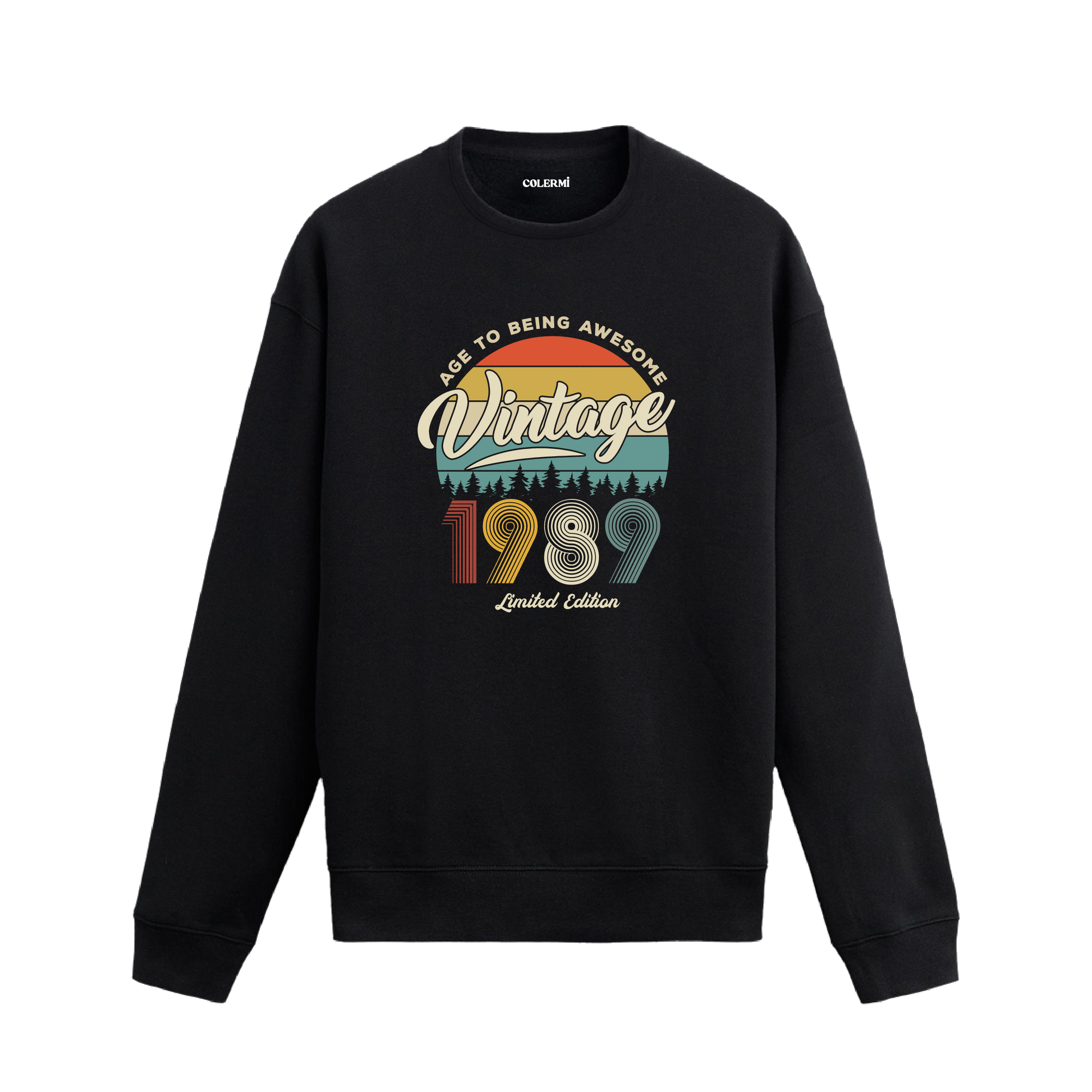1989 yılı baskılı siyah retro vintage sweatshirt