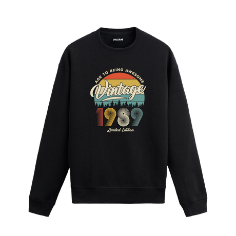 1989 yılı baskılı siyah retro vintage sweatshirt