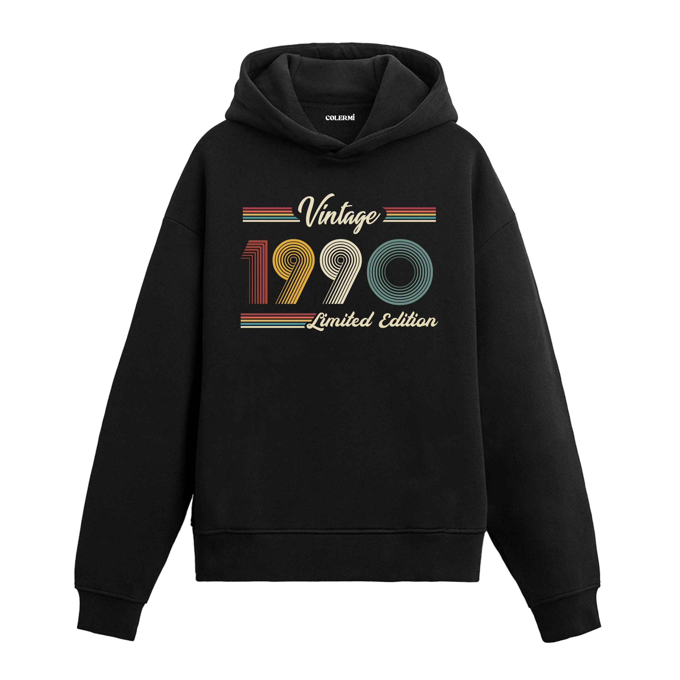 1990 doğumlu kişiler için tasarlanmış siyah klasik vintage hoodie