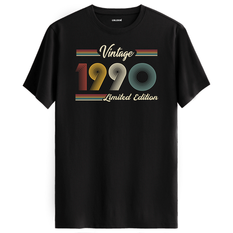 1990 yazılı klasik vintage retro tasarımlı siyah tişört
