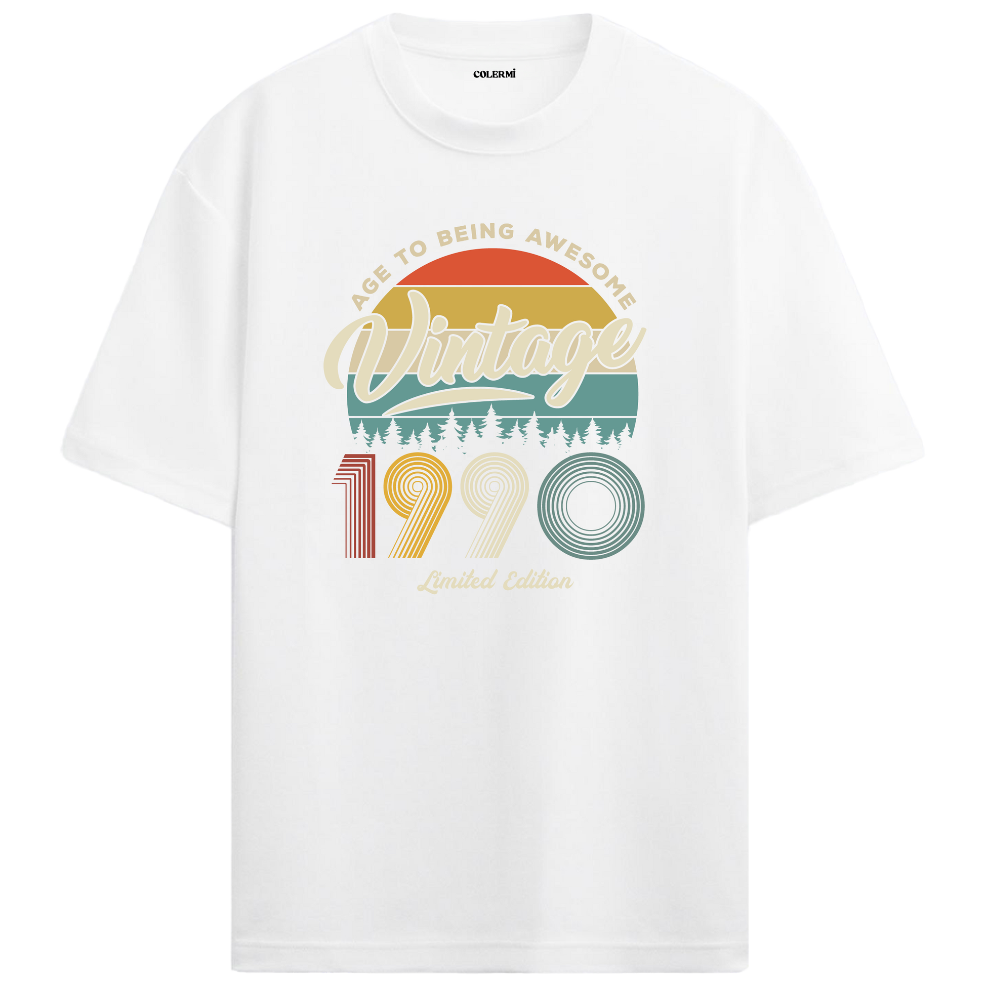 1990 nostalji vintage beyaz oversize tişört, pamuklu kumaşı ve nostaljik detaylarıyla günlük şıklık sağlar.