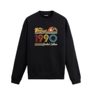 1990 Vintage sweatshirt, retro baskılı siyah sweatshirt
