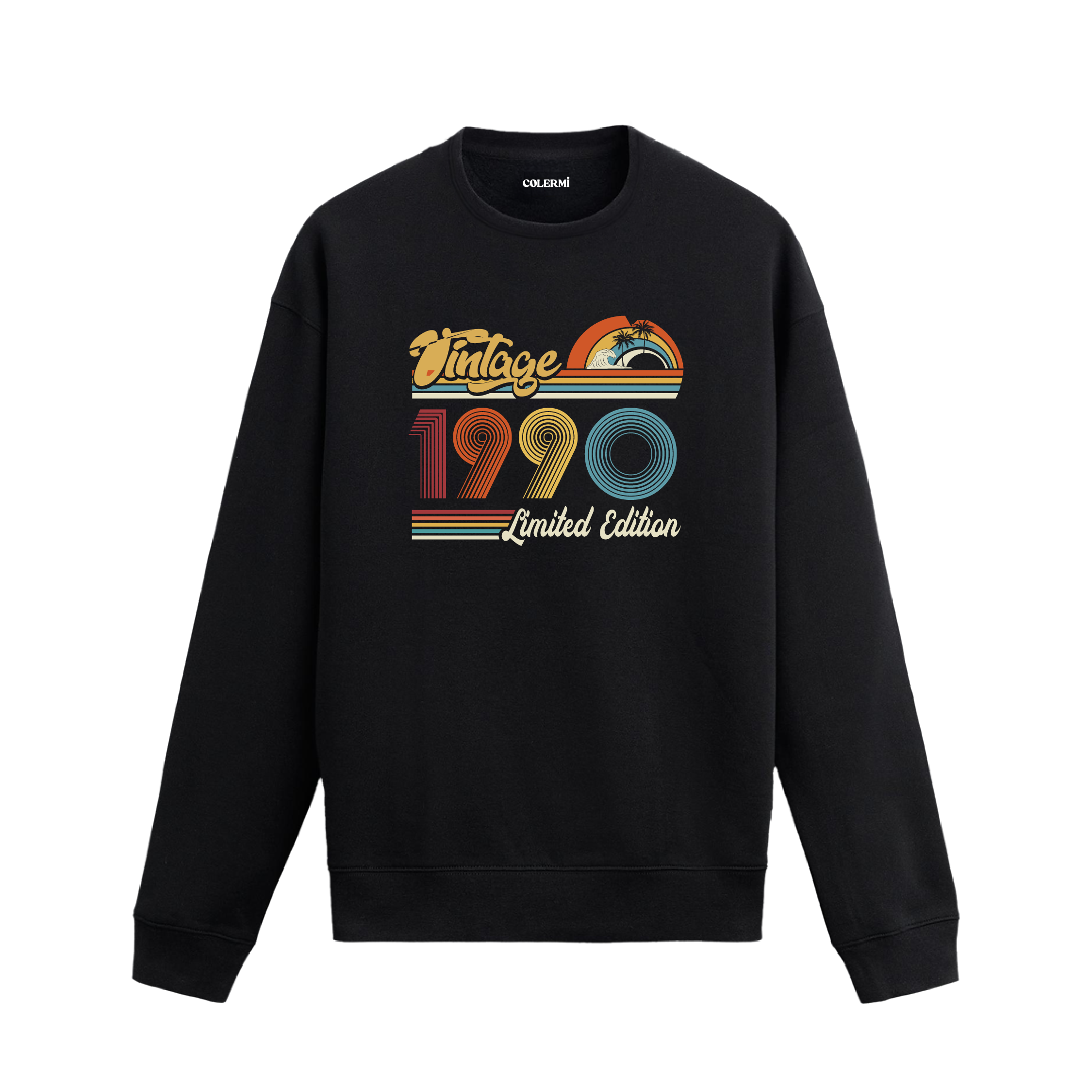1990 Vintage sweatshirt, retro baskılı siyah sweatshirt