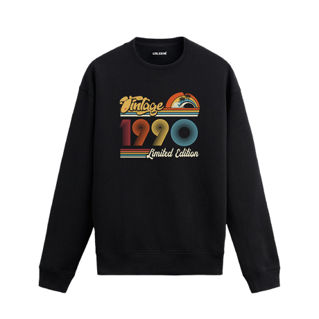 1990 Vintage sweatshirt, retro baskılı siyah sweatshirt