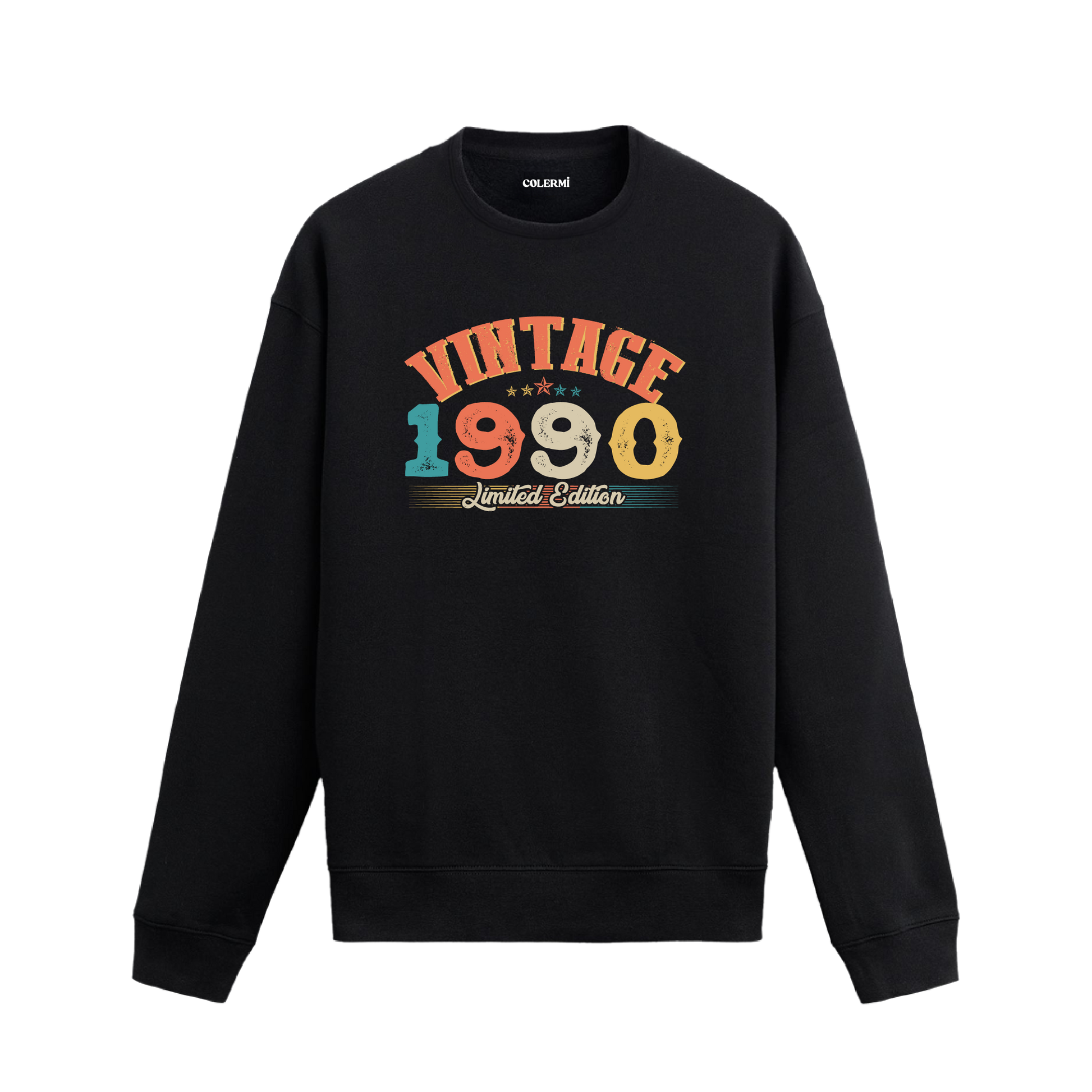 1990 yılına özel siyah Vintage Sweatshirt Echo, retro yıl baskılı sweatshirt modeli.