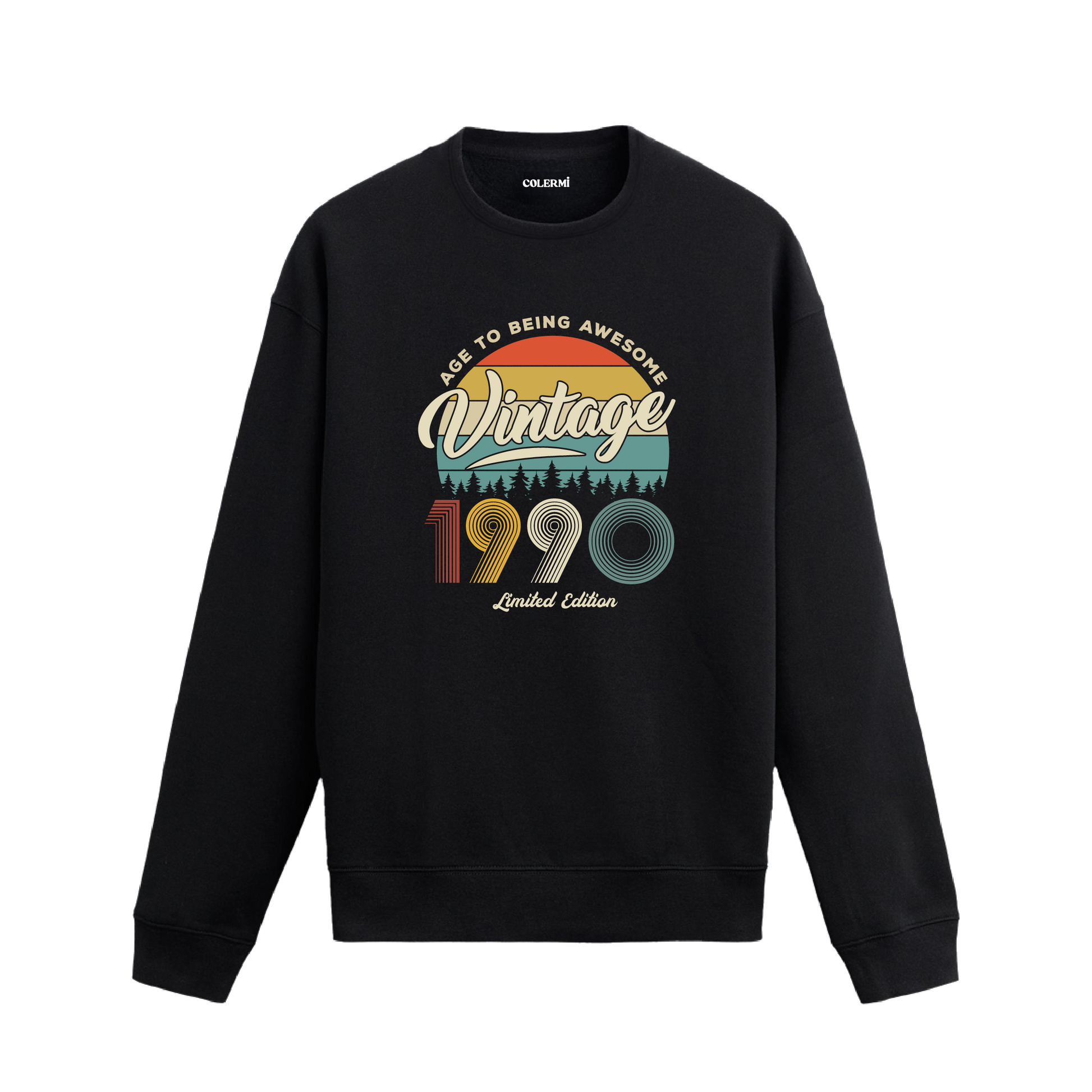1990 yılı baskılı siyah retro vintage sweatshirt