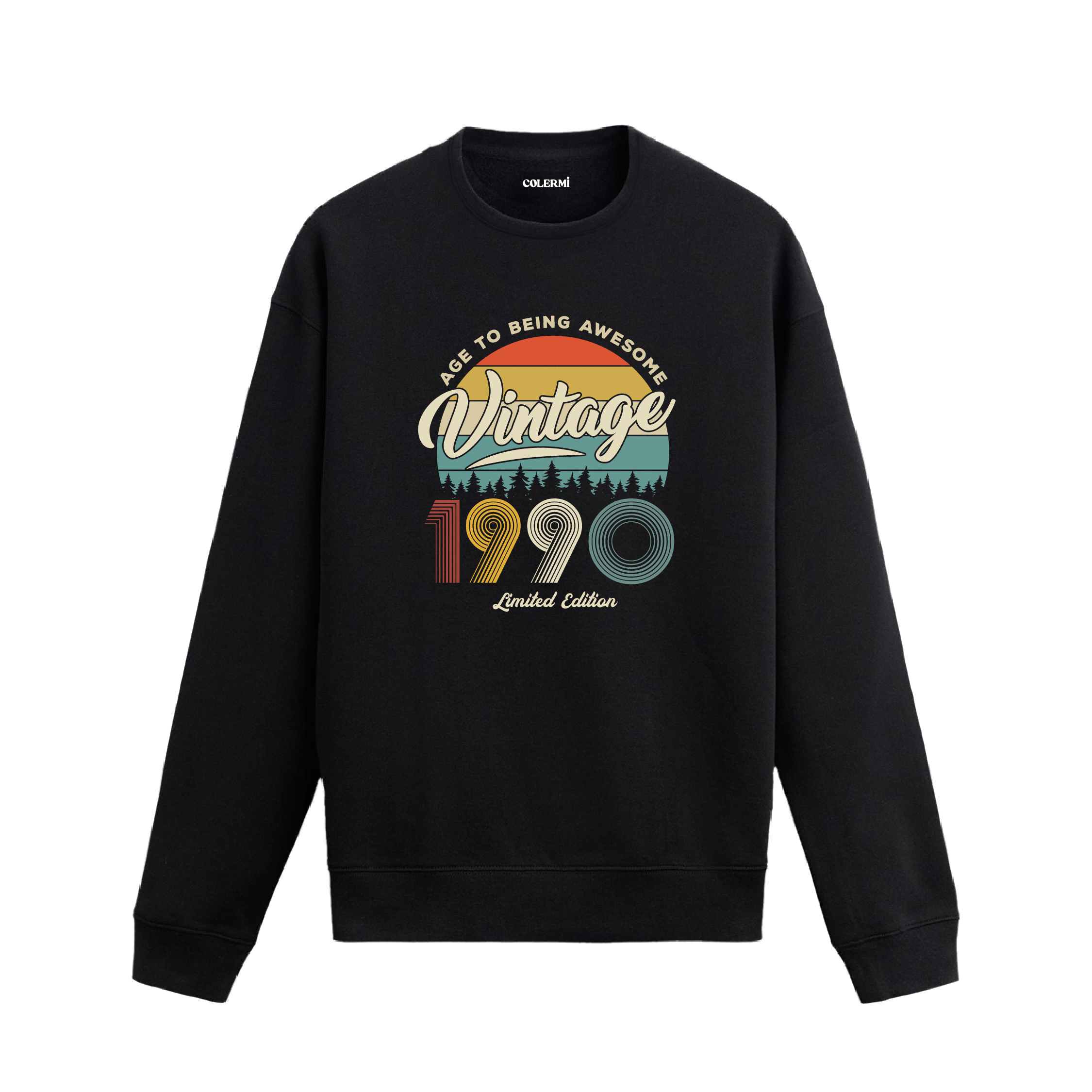 1990 yılı baskılı siyah retro vintage sweatshirt