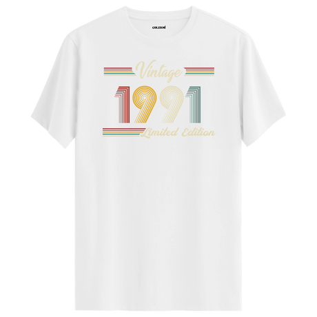 1991 yazılı klasik vintage retro tasarımlı beyaz tişört