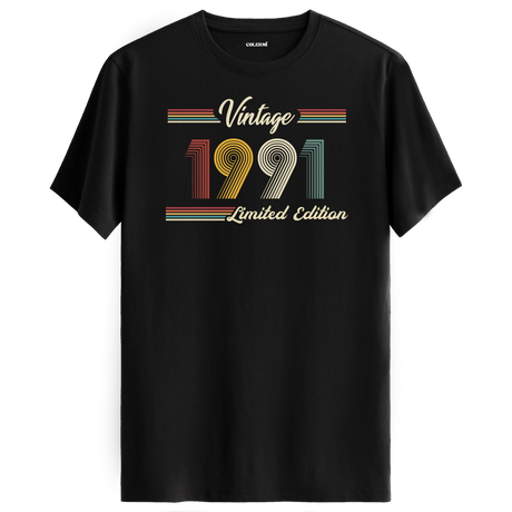 1991 yazılı klasik vintage retro tasarımlı siyah tişört