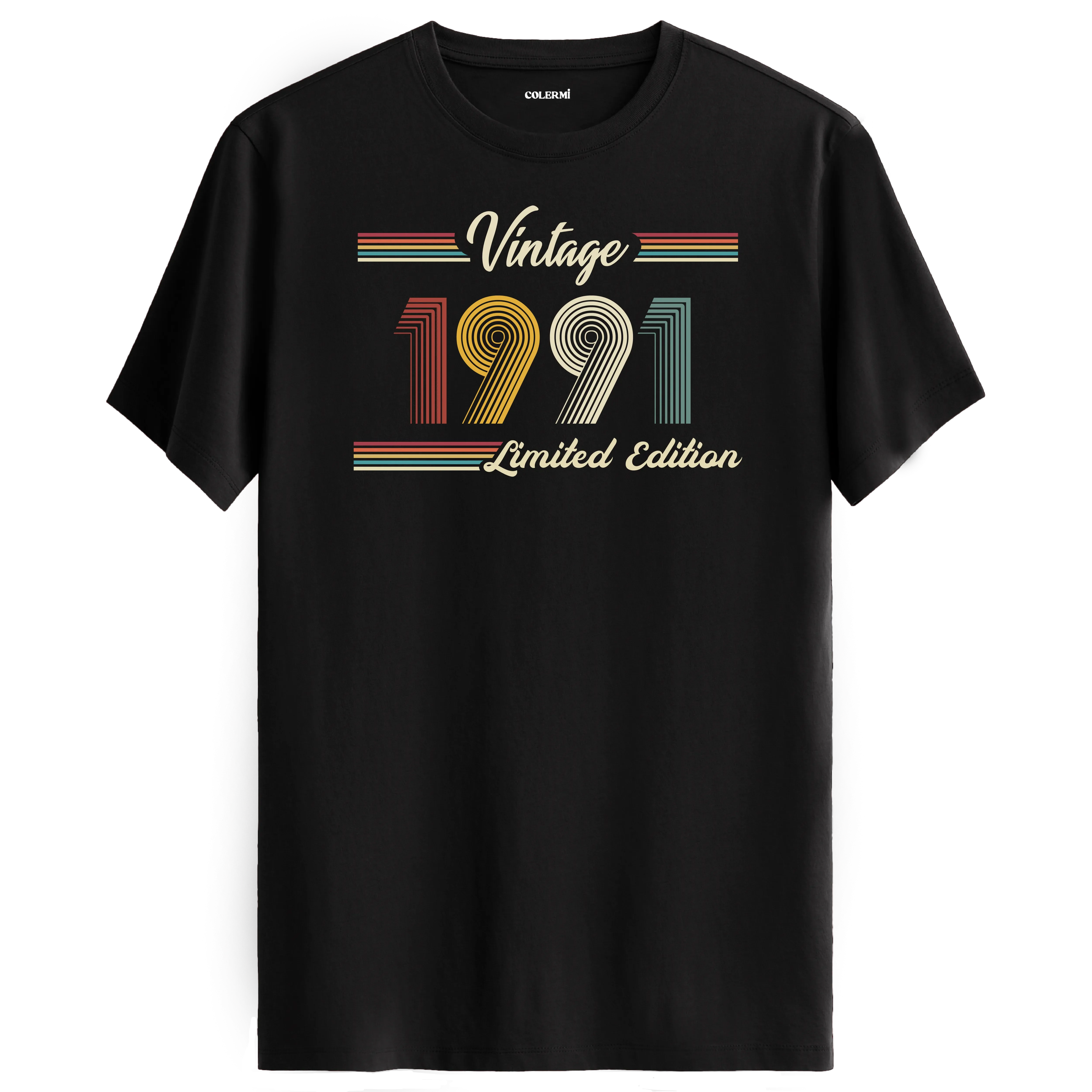 1991 yazılı klasik vintage retro tasarımlı siyah tişört