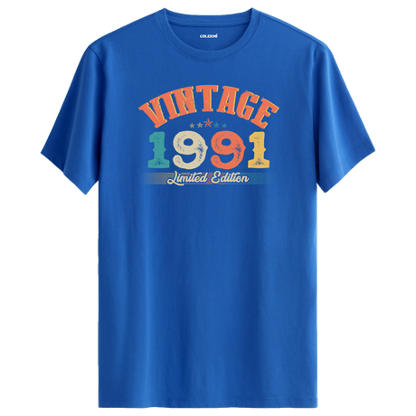 1991 Vintage Echo mavi tişört, retro baskısı ve premium pamuk kumaşıyla modern bir hediye alternatifi sunar.