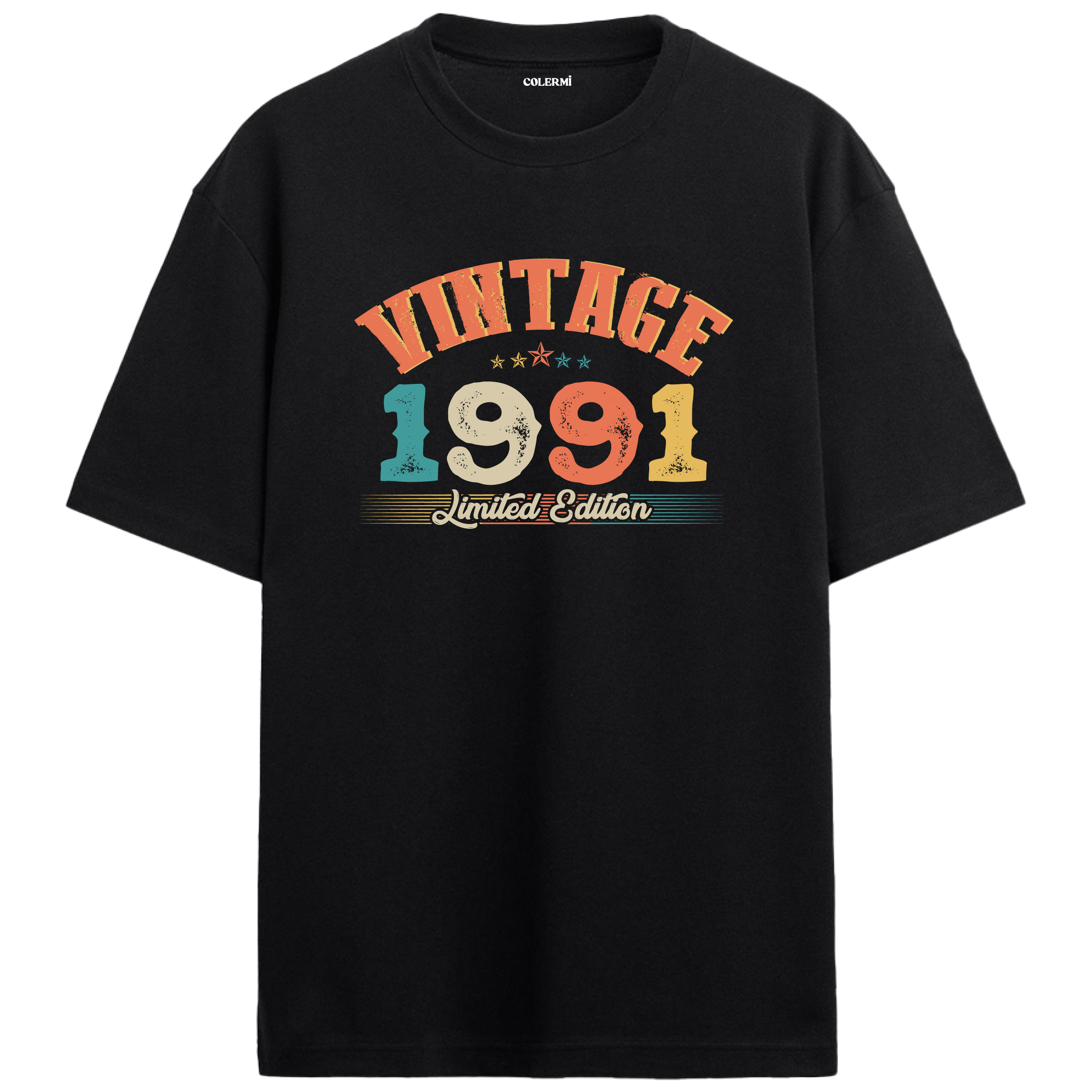 1991 Vintage Echo siyah oversize tişört, pamuk kumaşıyla yumuşak ve rahat bir doğum günü hediyesi seçeneği sunar.
