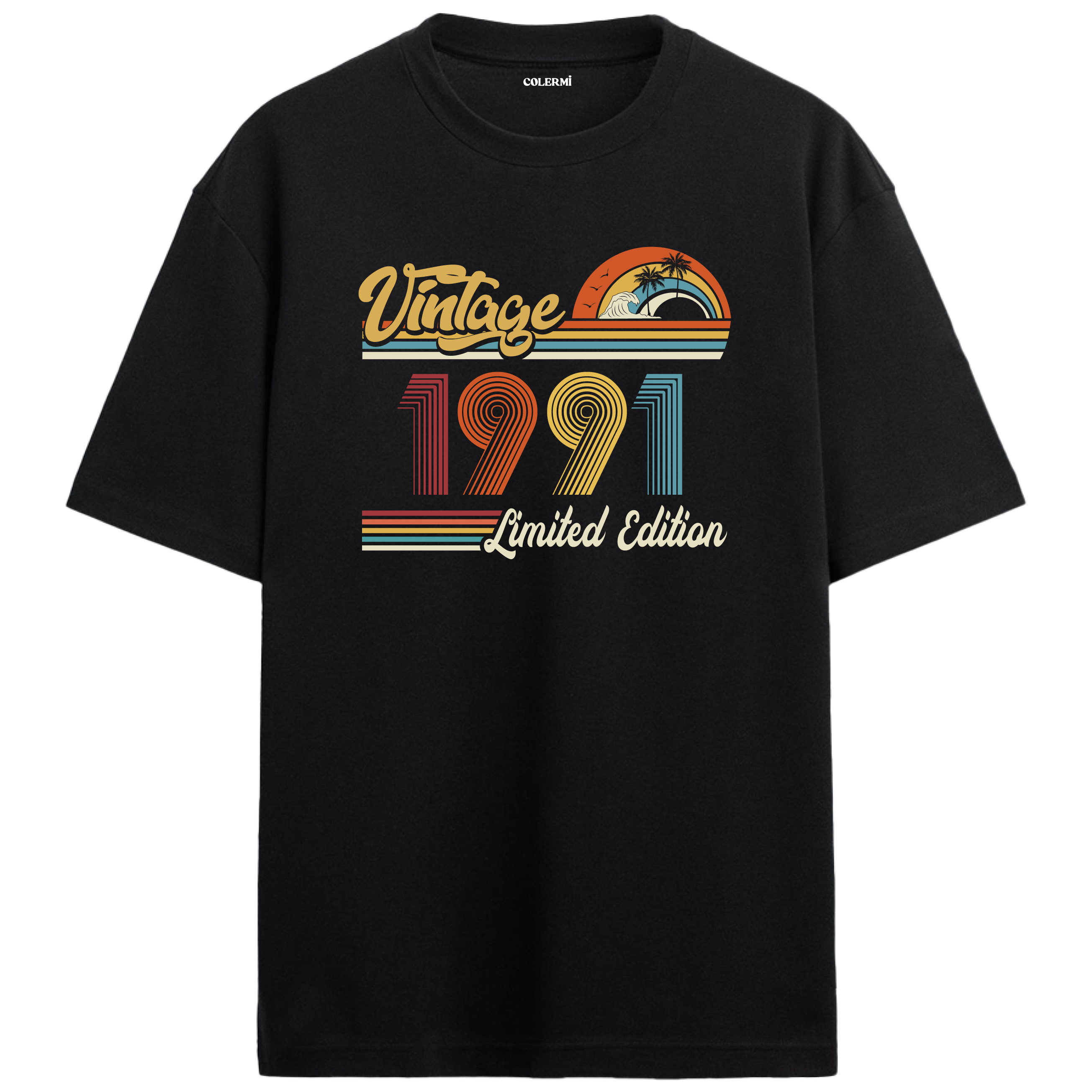 1991 Vintage siyah oversize tişört, retro baskısıyla nostaljik bir doğum günü hediyesi seçeneği sunar.