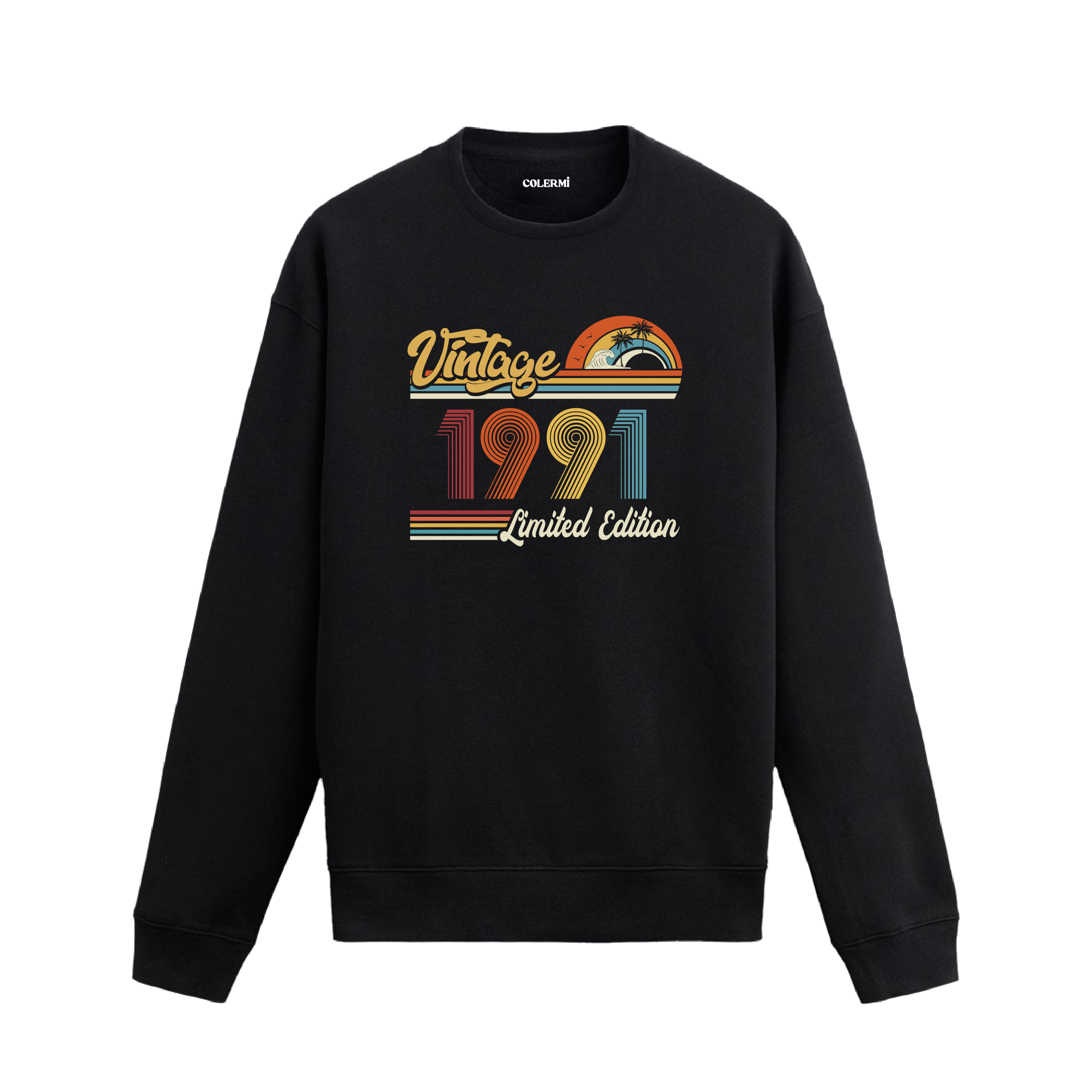 1991 Vintage sweatshirt, retro baskılı siyah sweatshirt