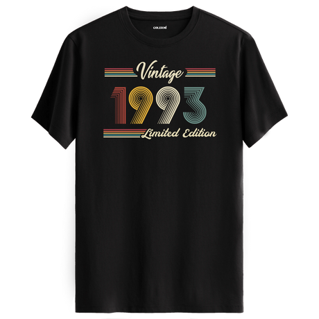 1993 yazılı klasik vintage retro tasarımlı siyah tişört