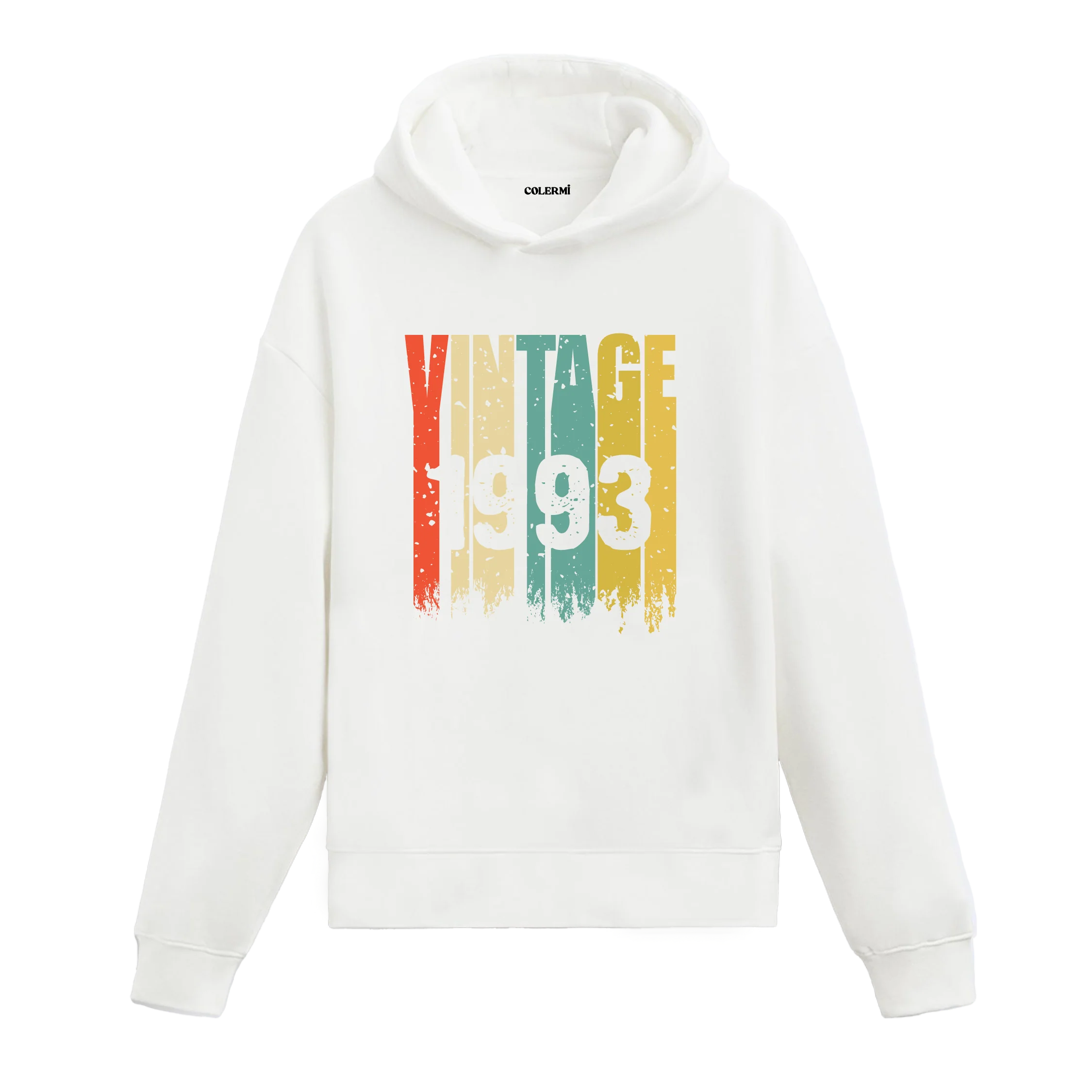 1993 doğumlu kişiler için tasarlanmış beyaz Vintage Era hoodie