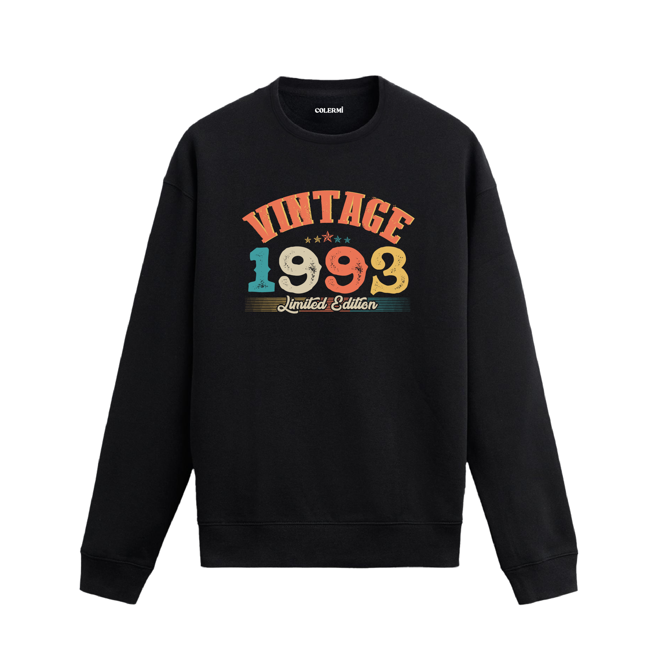 1993 yılına özel siyah Vintage Sweatshirt Echo, retro yıl baskılı sweatshirt modeli.