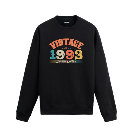 1993 yılına özel siyah Vintage Sweatshirt Echo, retro yıl baskılı sweatshirt modeli.