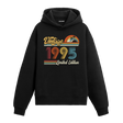 1995 doğum tarihli retro baskılı siyah vintage hoodie