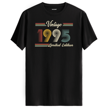 1995 yazılı klasik vintage retro tasarımlı siyah tişört