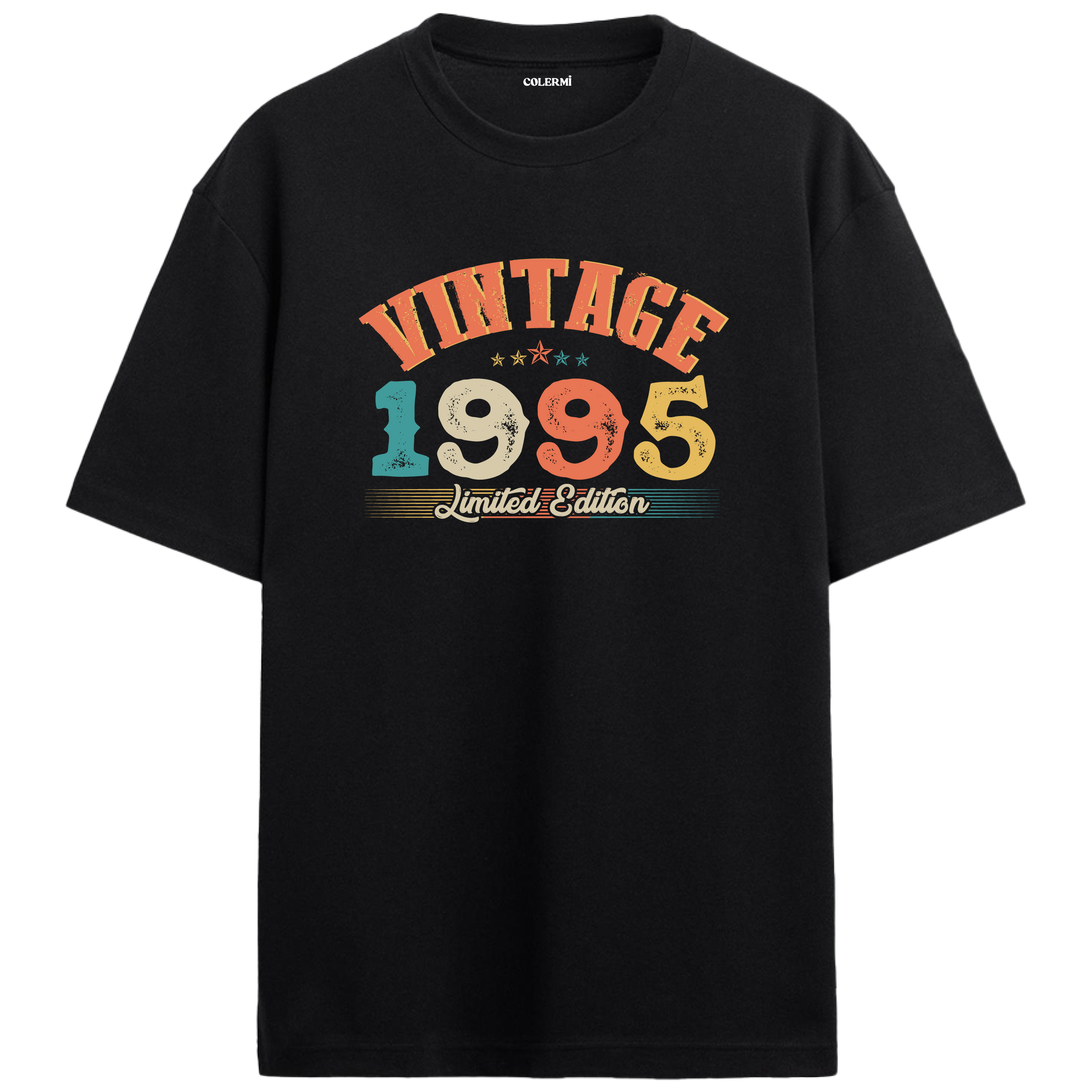 1995 Vintage Echo siyah oversize tişört, pamuk kumaşıyla yumuşak ve rahat bir doğum günü hediyesi seçeneği sunar.