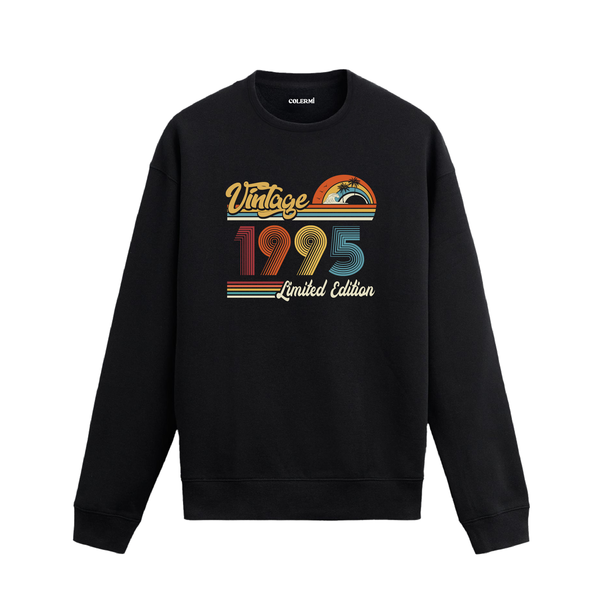 1995 Vintage sweatshirt, retro baskılı siyah sweatshirt