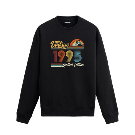 1995 Vintage sweatshirt, retro baskılı siyah sweatshirt