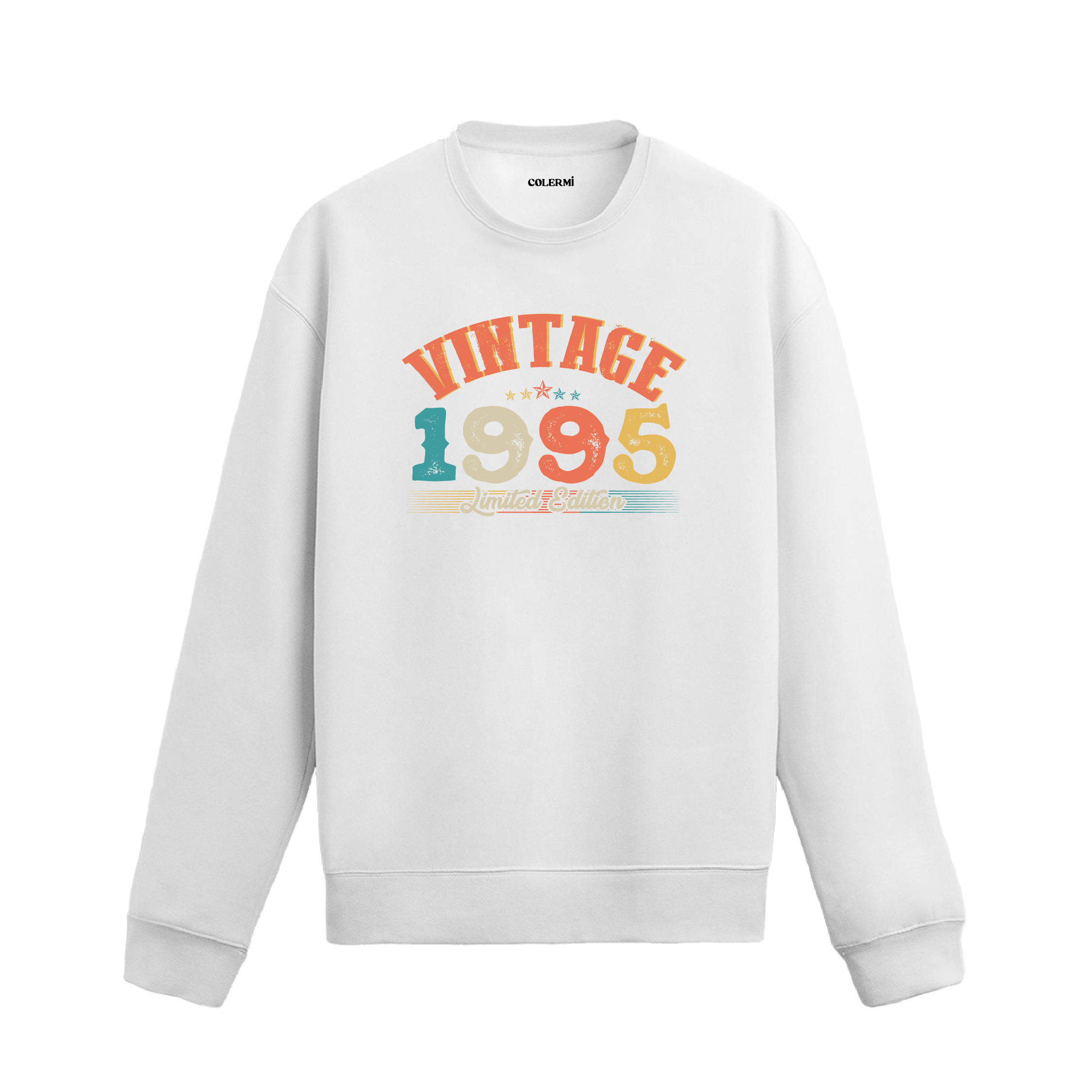 1995 yılına özel beyaz Vintage Sweatshirt Echo, retro yıl baskılı sweatshirt modeli.