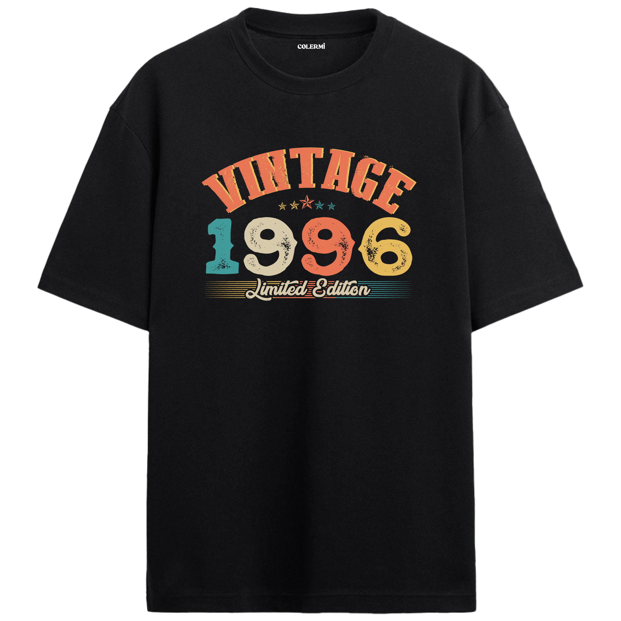 1996 Vintage Echo siyah oversize tişört, pamuk kumaşıyla yumuşak ve rahat bir doğum günü hediyesi seçeneği sunar.