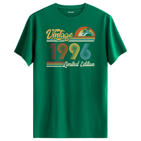 1996 Vintage yeşil tişört, nostaljik dokusuyla özel bir doğum günü hediyesi olarak tercih edilir.