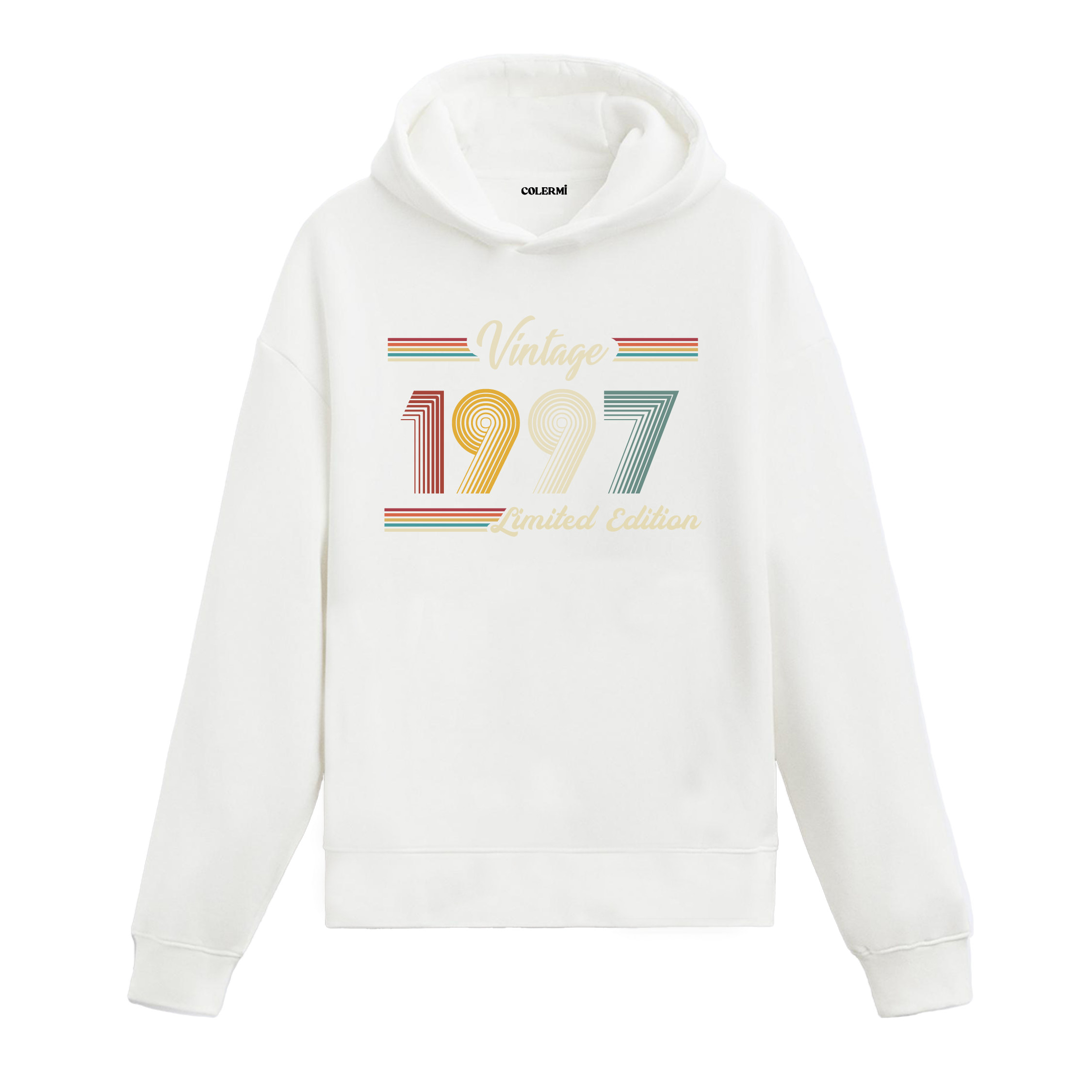 1997 doğum yılına özel tasarlanmış beyaz klasik vintage hoodie