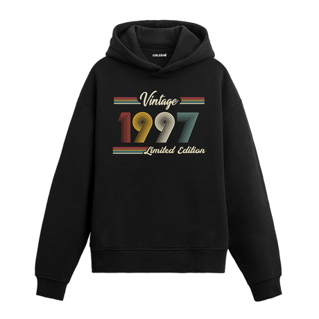1997 doğum yılına özel tasarlanmış siyah klasik vintage hoodie
